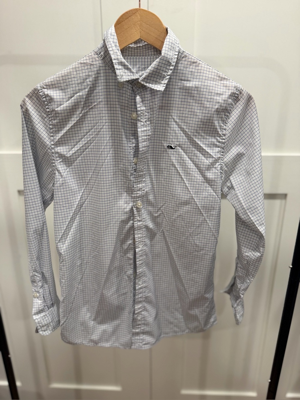 Boy’s Vineyard Vines Navy & White Micro-Check Performance Button-Down